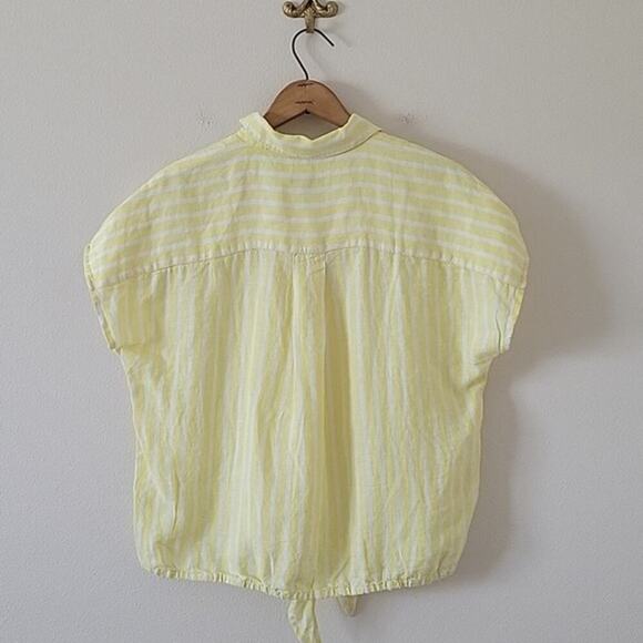 Talbots Yellow Striped Tie Hem Button Front Top Size Medium Petite MP - Picture 5 of 7